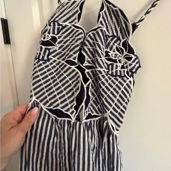 Hibiscus Cutwork Cotton Midi Dress - Blue Pattern xxs - Picture 6 of 7